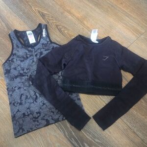Gym Shark Womans Black and Gray Gym Set Crop Top And Tank Size XS Bundle